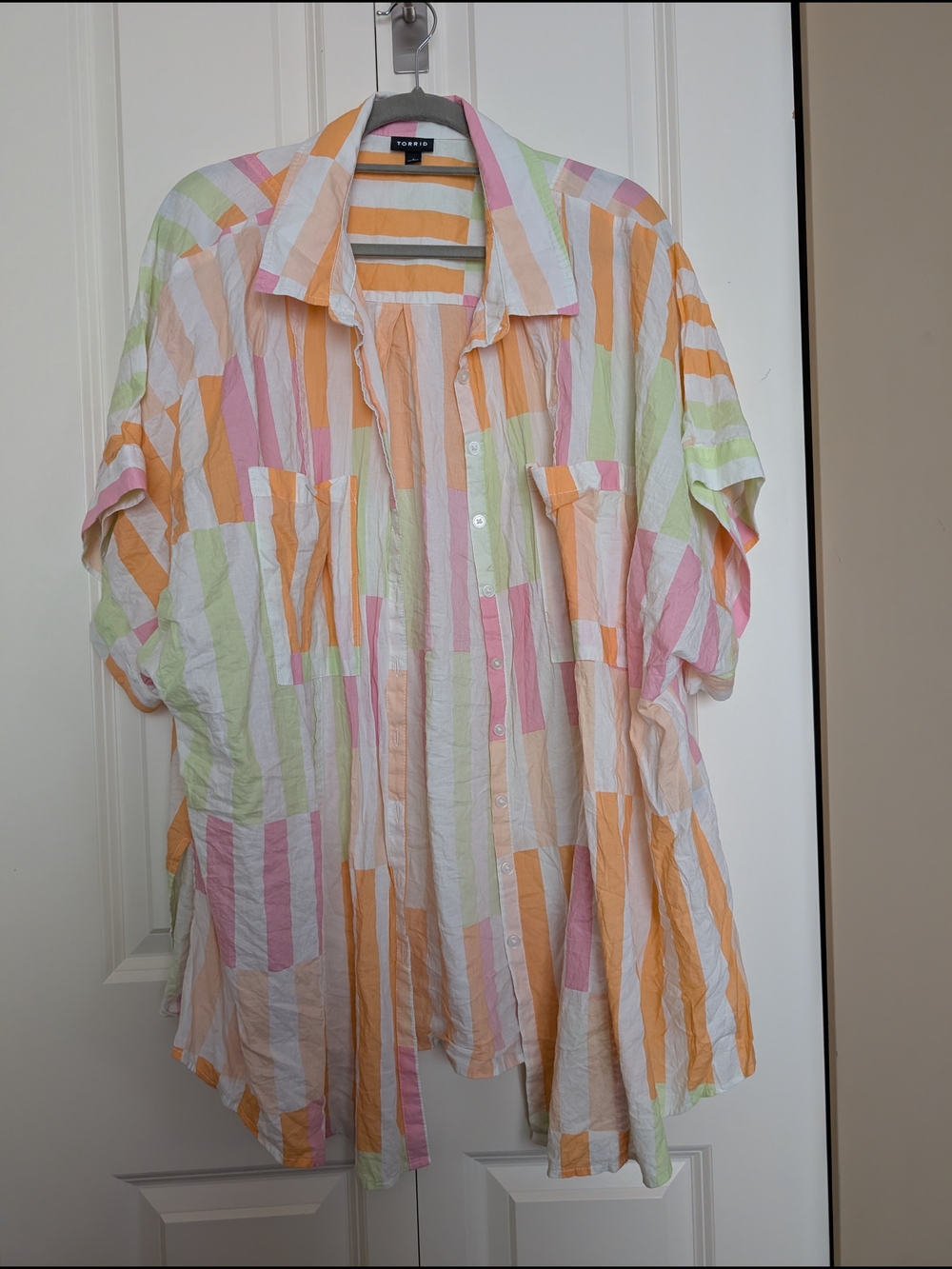 Torrid Pastel Striped Button-Up Shirt - Pink, Peach, Mint, White